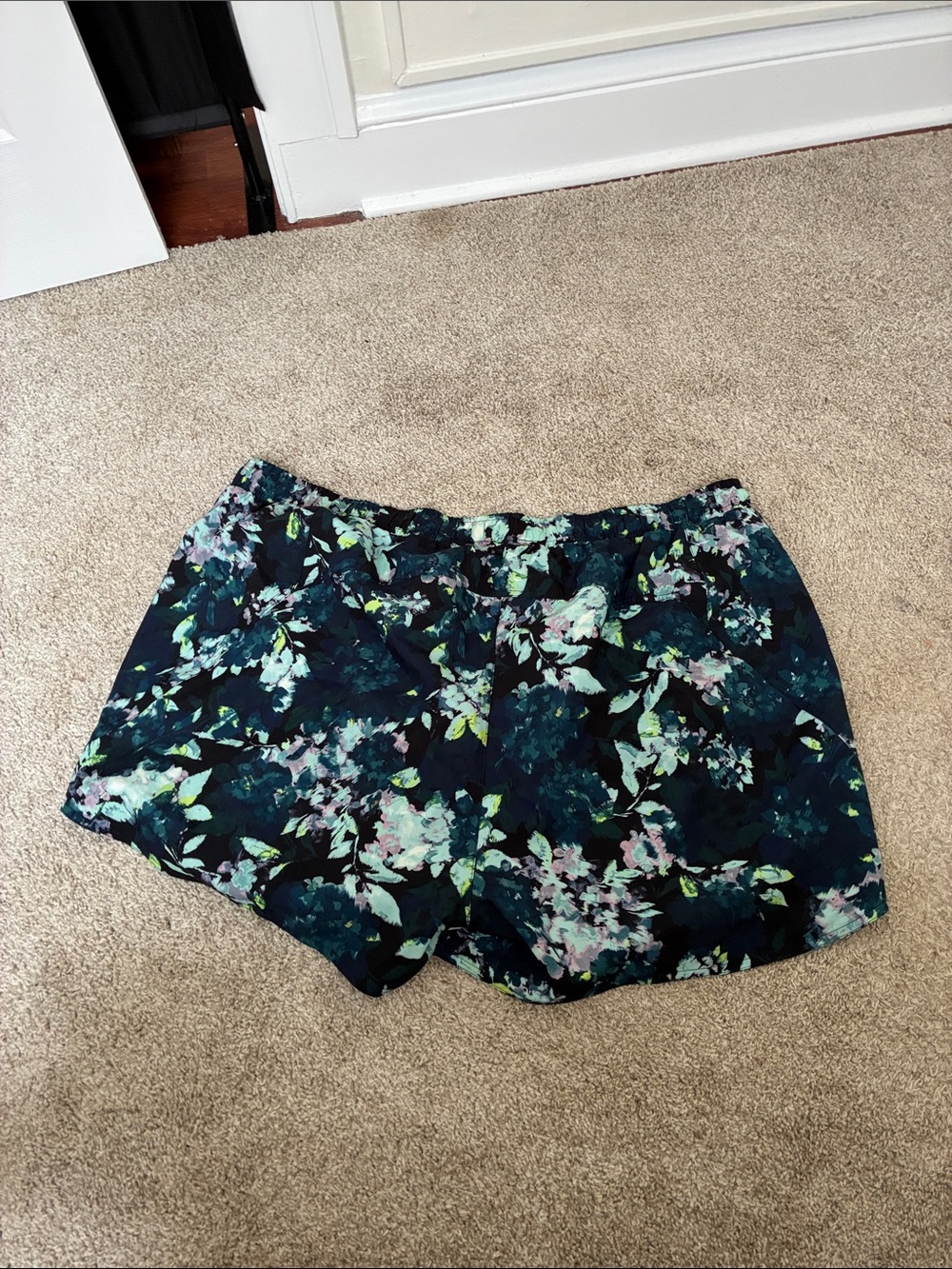 Old Navy Navy Floral Athletic Shorts with Lime Drawstring - Picture 3 of 7